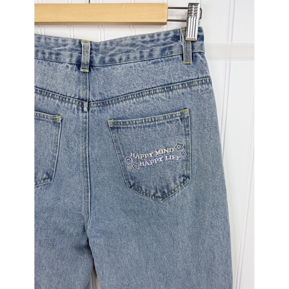Le Lis High‎ Waisted Medium Light Wash Straight Leg Y2K Embroidered Denim 28x30
